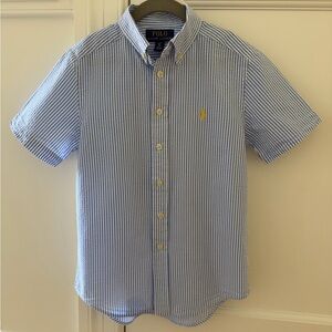 Polo Ralph Lauren Blue & White Seersucker Button-Down Shirt - Size 8